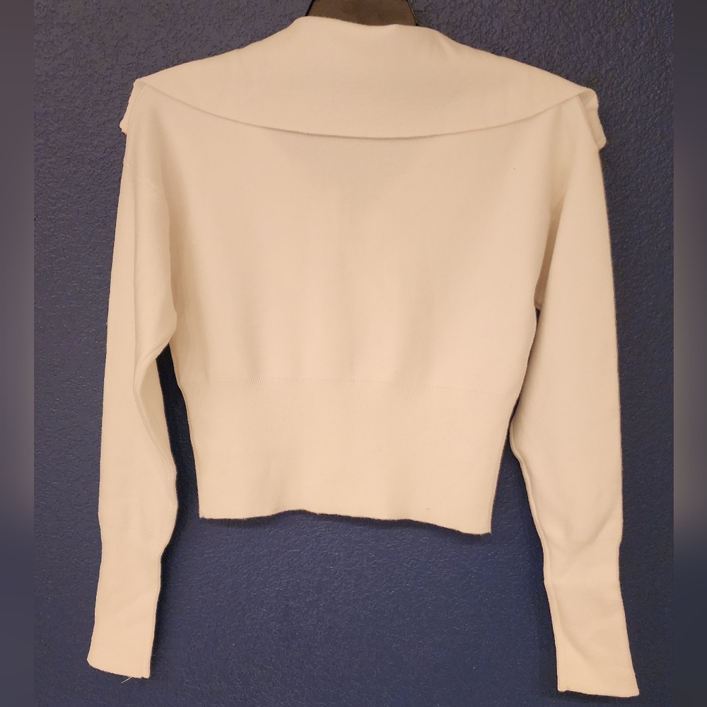 One grey Day Elegant Wide Collar Zippered Tapered Waist Sweater In White Sz SM - Picture 4 of 12
